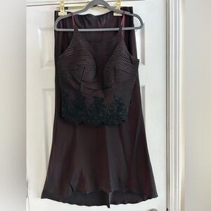 Vitsio Y2K Elegant Vintage Black and Burgundy Top & Skirt Set